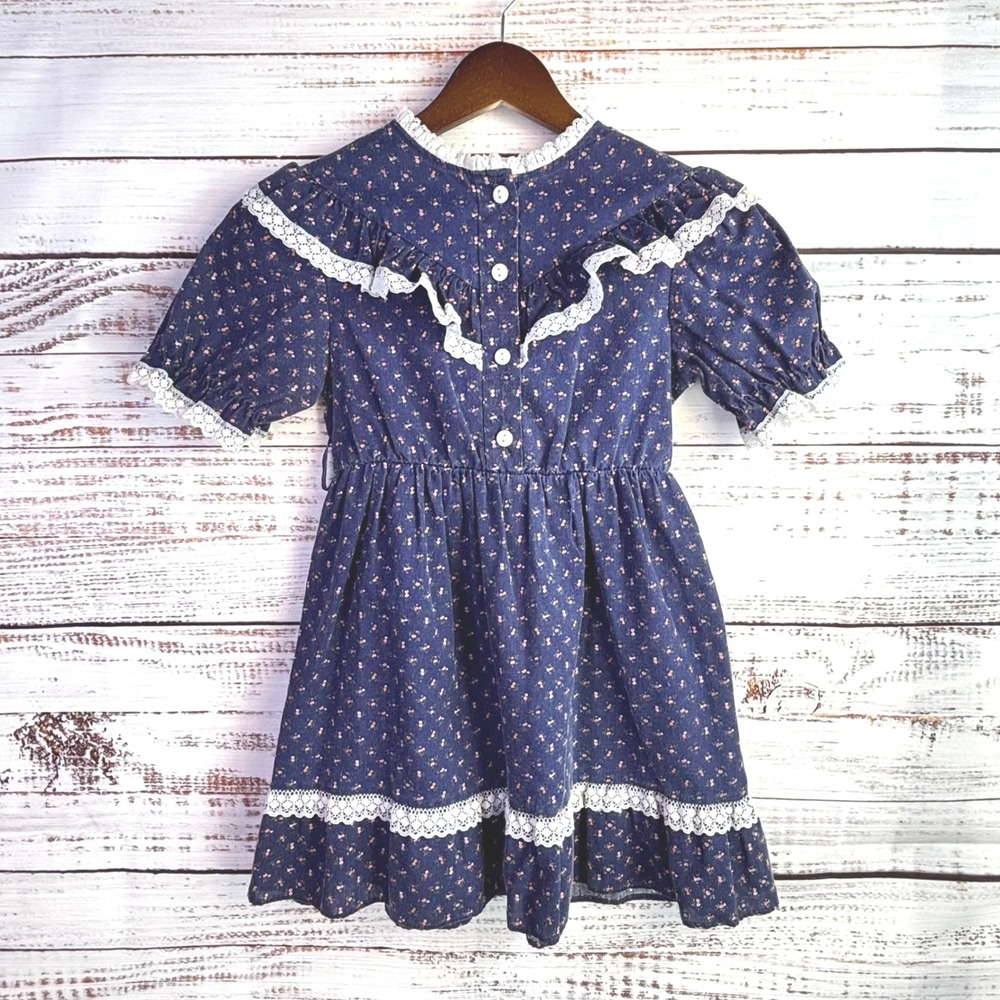 Cottagecore Vintage Dress My Very Own 6X Calico Navy Floral Cotton Poly